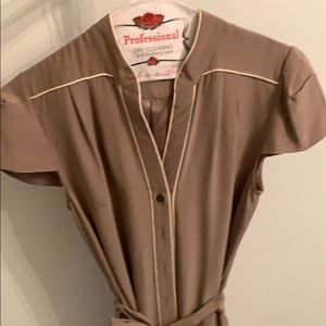 Retro silk mauve dress with white trim- 6